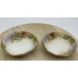 Vintage Royal Austria Dessert Bowls Set 2 Yellow Rose Floral Gold Trim Porcelain